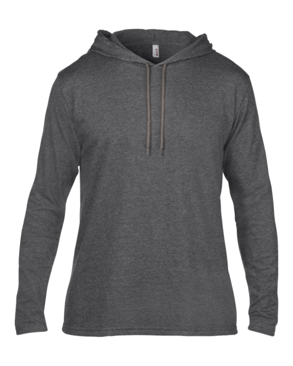 Anvil adult fashion basic long sleeve hooded tee - Heather Dark Grey