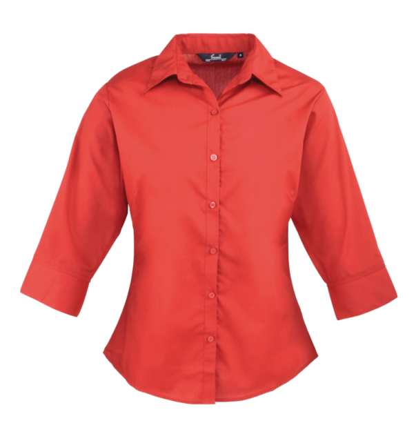 Women's Premier 3/4 Sleeve Poplin Blouse - Red