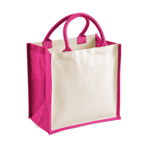 Printers Midi Jute Tote Bag - Fuchsia